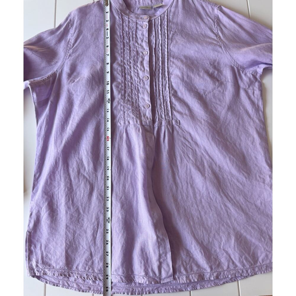 LL Bean Purple Linen Tunic Top Collarless Button Front Pintuck Pleats XL - Picture 13 of 15